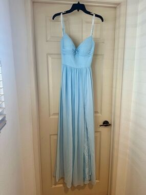 Azazie Zeya Sky Blue A-Line V-Neck Pleated Chiffon Dress